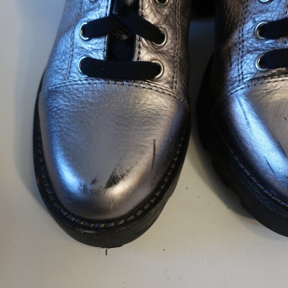 Womens Marc Fisher Waren Silver Leather Lace Up Zip Block Heeled Combat Boots 8 - Picture 11 of 15